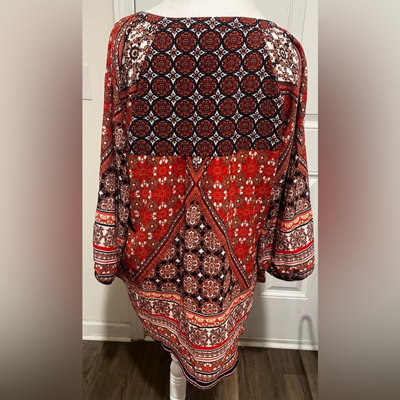 Fig & Flower Women’s Blouse 3/4 Sleeve Tie Keyhole Semi Sheer Boho Size 2X - Picture 14 of 16